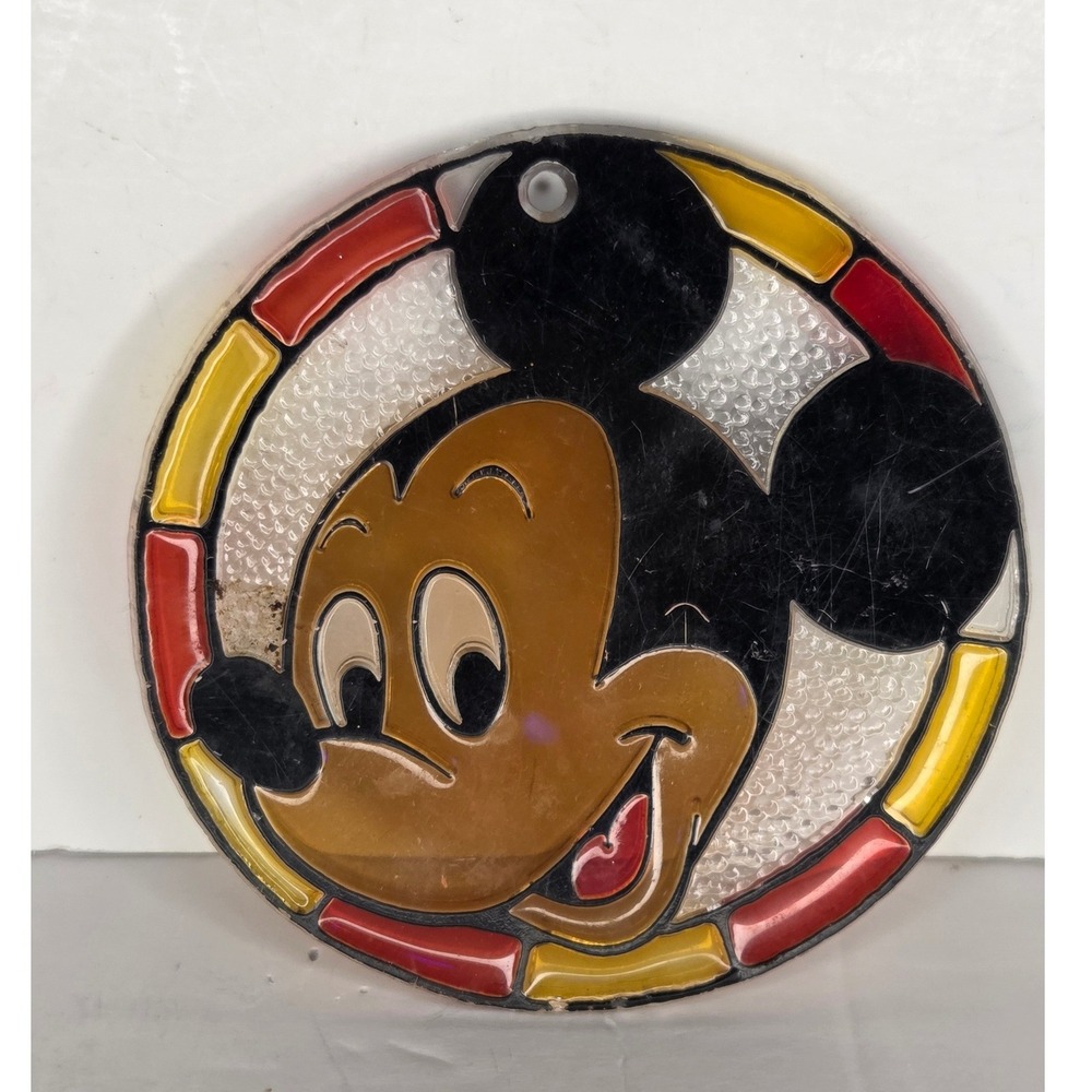 Vintage Disney Mickey Mouse Suncatcher Stained Glass Style Round Window Decor